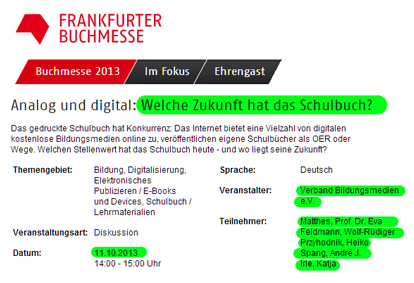 Welche Zukunft hat das Schulbuch? Frankfurter Buchmesse Welche Zukunft hat das Schulbuch? Frankfurter Buchmesse